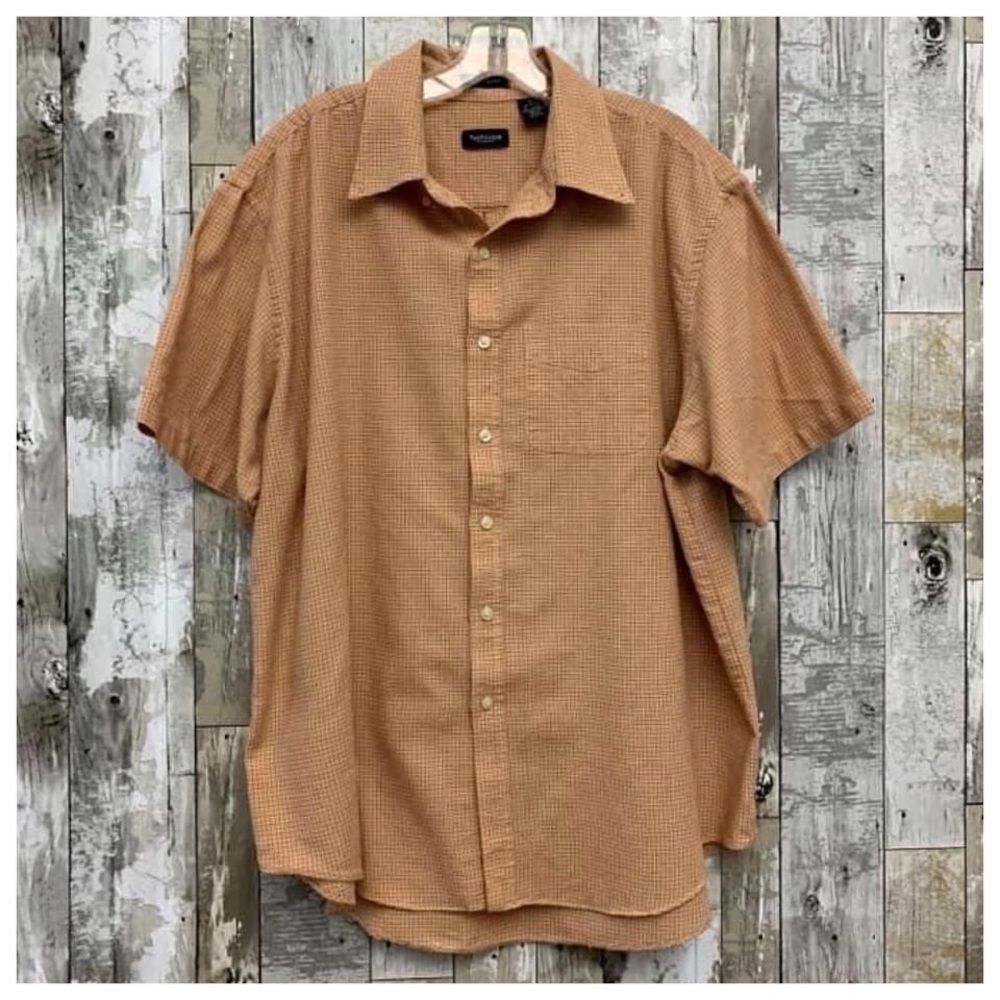 #475 Van Heusen Easy Care Short Sleeve Plaid Collared Button Down Shirt Top XL